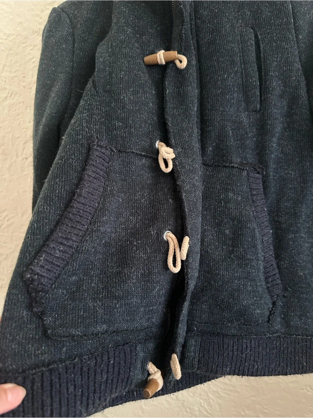 Zara Kids Boys Dark Blue Knit Duffle Coat Hooded Jacket 13-14 Children’s